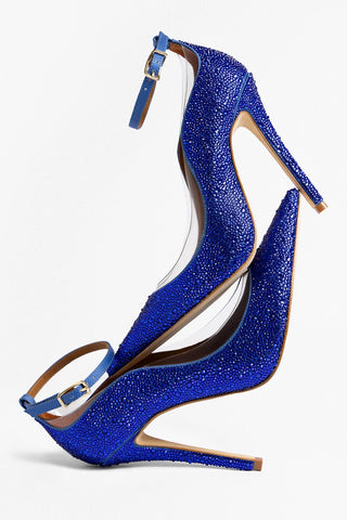 Larroudé by Sergio Hudson: Addison Pump Electric Blue Satin and Crystals Sandal Larroude x Sergio Hudson