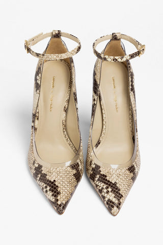 Larroudé by Sergio Hudson: Tahleya Pump Beige Snake Leather Sandal Larroude x Sergio Hudson