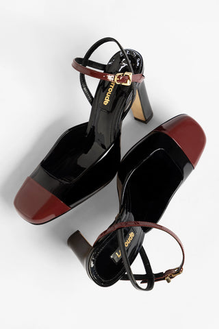 Sabine Pump Black and Burgundy Patent Leather Pumps Larroudé