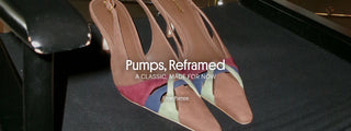 Larroudé pointed-toe pumps in tan suede with burgundy, blue, and pale green color-blocked panels.