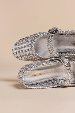 Verona Macrame Ballet Flat In SIlver Metallic Leather