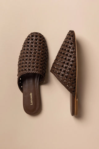 Venice Macrame Flat Mule In Burnt Umber Leather