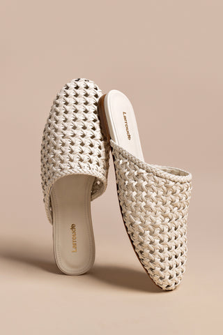 Venice Macrame Flat Mule In Ivory Leather
