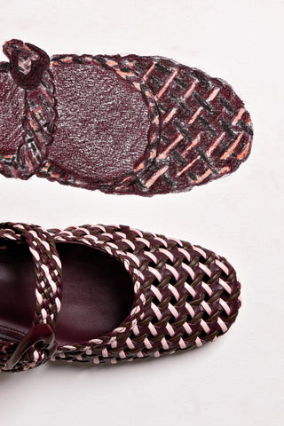 Verona Macrame Ballet Flat In Wine, Tulip and Burnt Umber Leather