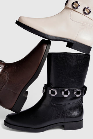 Milan Flat Bootie In Ivory Leather