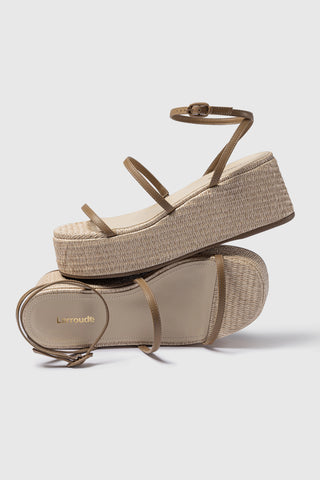 Gio Flatform Sandal In Natural Raffia and Hazelnut Trimming