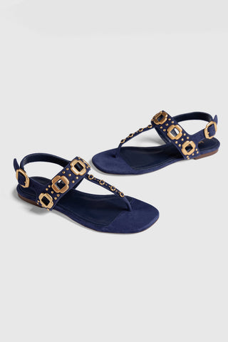 Milan Studs Thong Sandal In Navy Suede