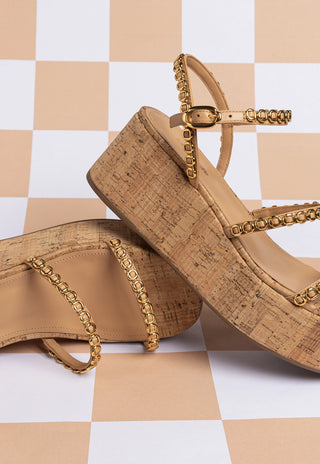 Gio Milanina Flatform In Tan Leather and Natural Cork