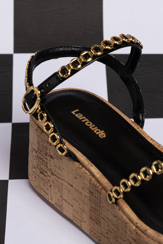 Gio Milanina Flatform In Black Patent Leather and Natural Cork