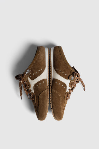 Stella Mule In Russet Suede and Ivory Leather