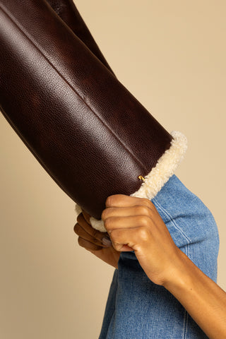 Anne Lugsole Boot In Brown Leather And Natural Shearling
