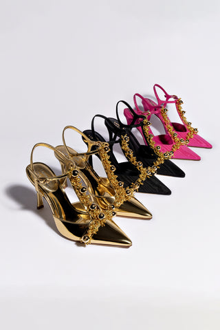Larroudé x Libertine Pump In Gold Specchio and Golden Balls