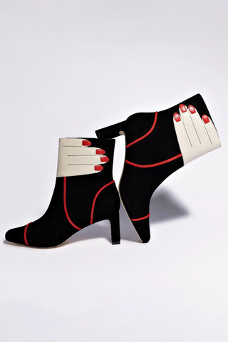 Larroudé x Libertine Hand Boot In Black, Ivory and Scarlet Leather