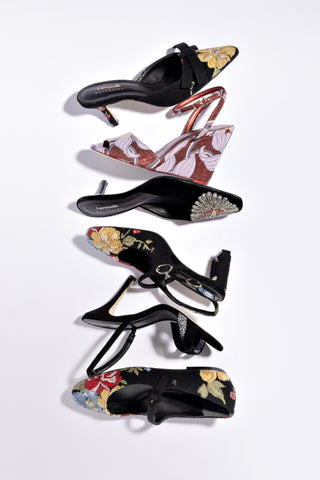 Larroudé x Markarian Mule In Black Velvet and Heart Embroidery