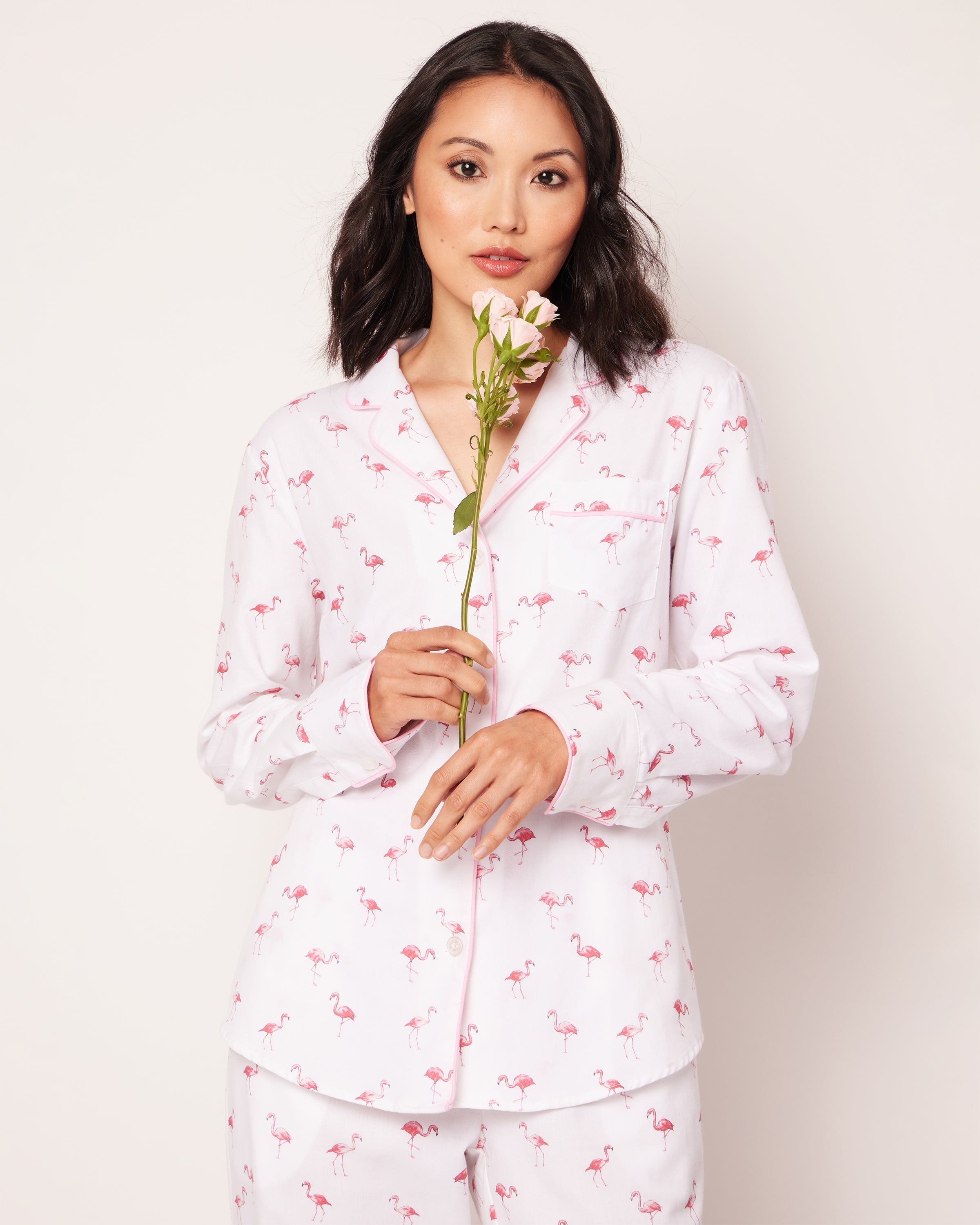 Women's Twill Pajama Set in Flamingos