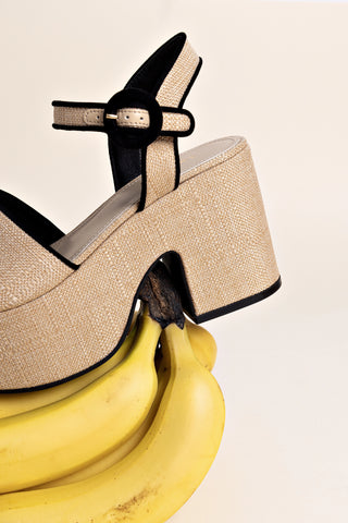 Miso Sandal In Beige Raffia and Black Trimming