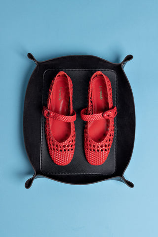 Verona Macrame Ballet Flat In Scarlet Leather