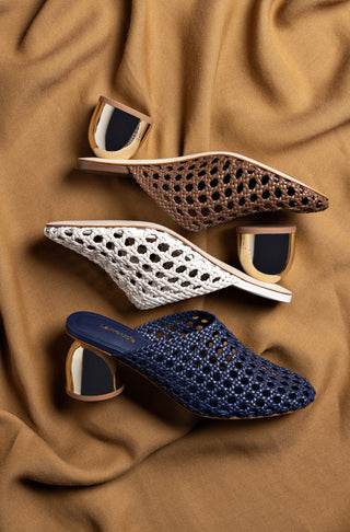 Dew Drop Macrame Mule In Navy Leather