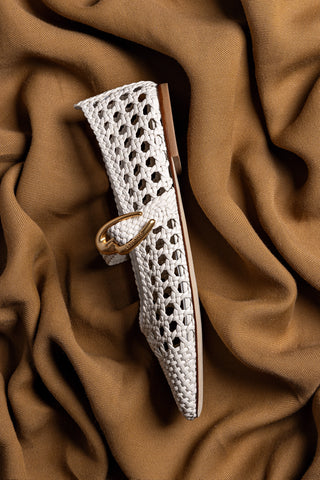 Verona Macrame Ballet Flat In Ivory Leather