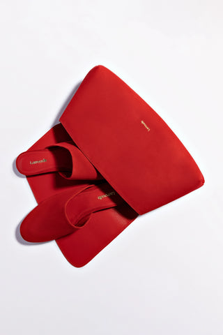 Venice Flat Mule and Pouch Kit In Scarlet Suede