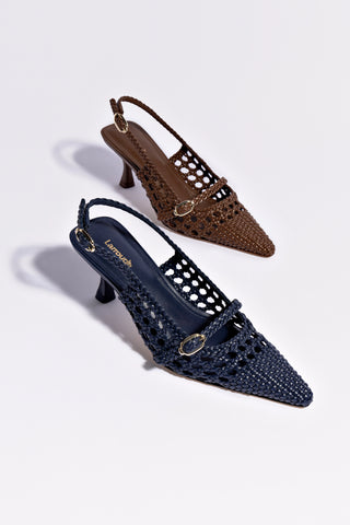 Ines Macrame Pump In Navy Leather