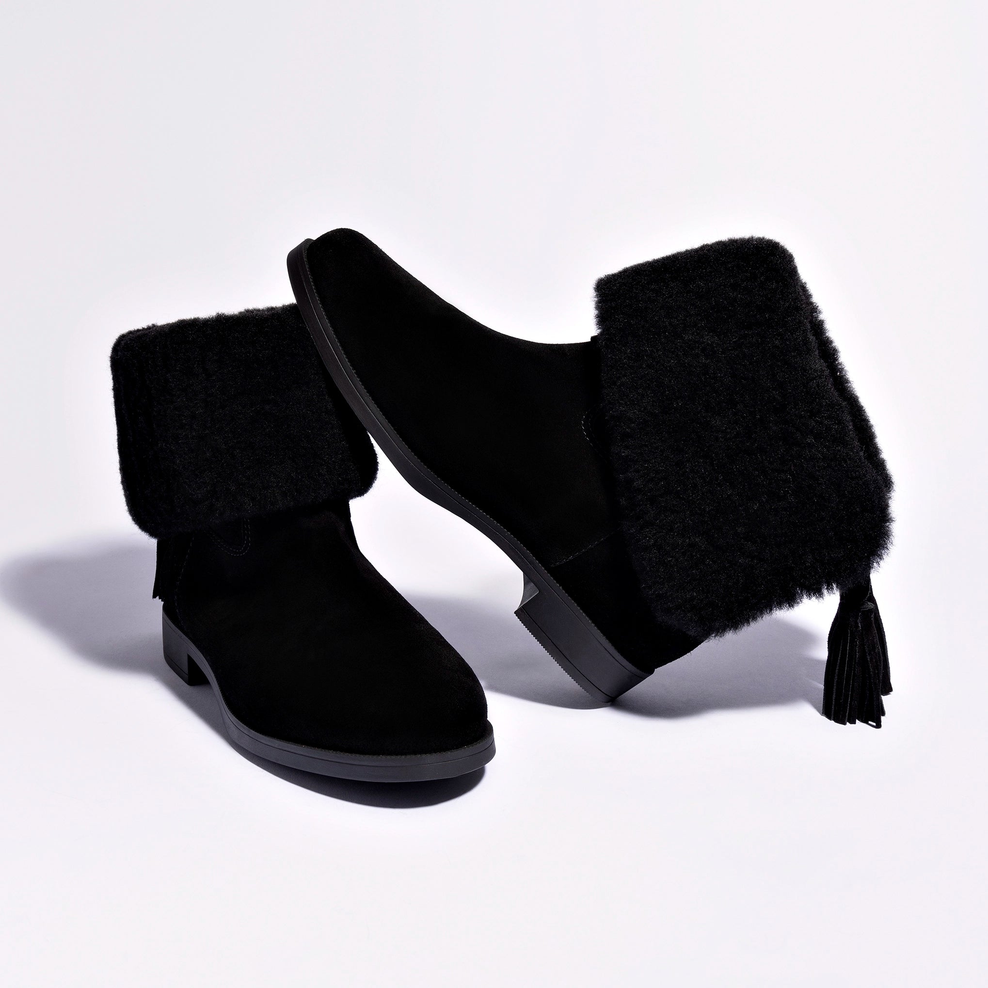 Verbier Bootie In Black Suede and Black Shearling