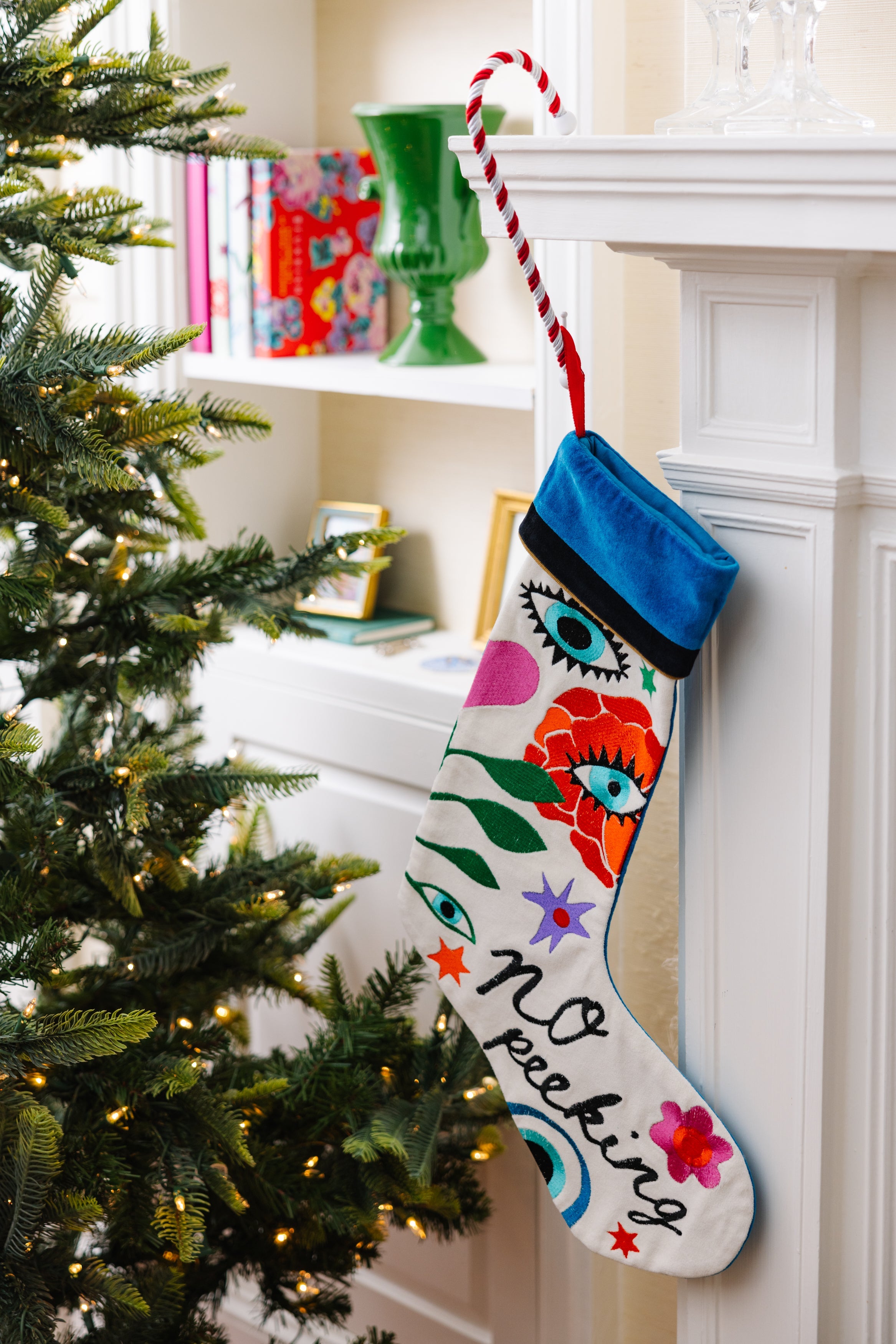 No Peeking Embroidered Stocking