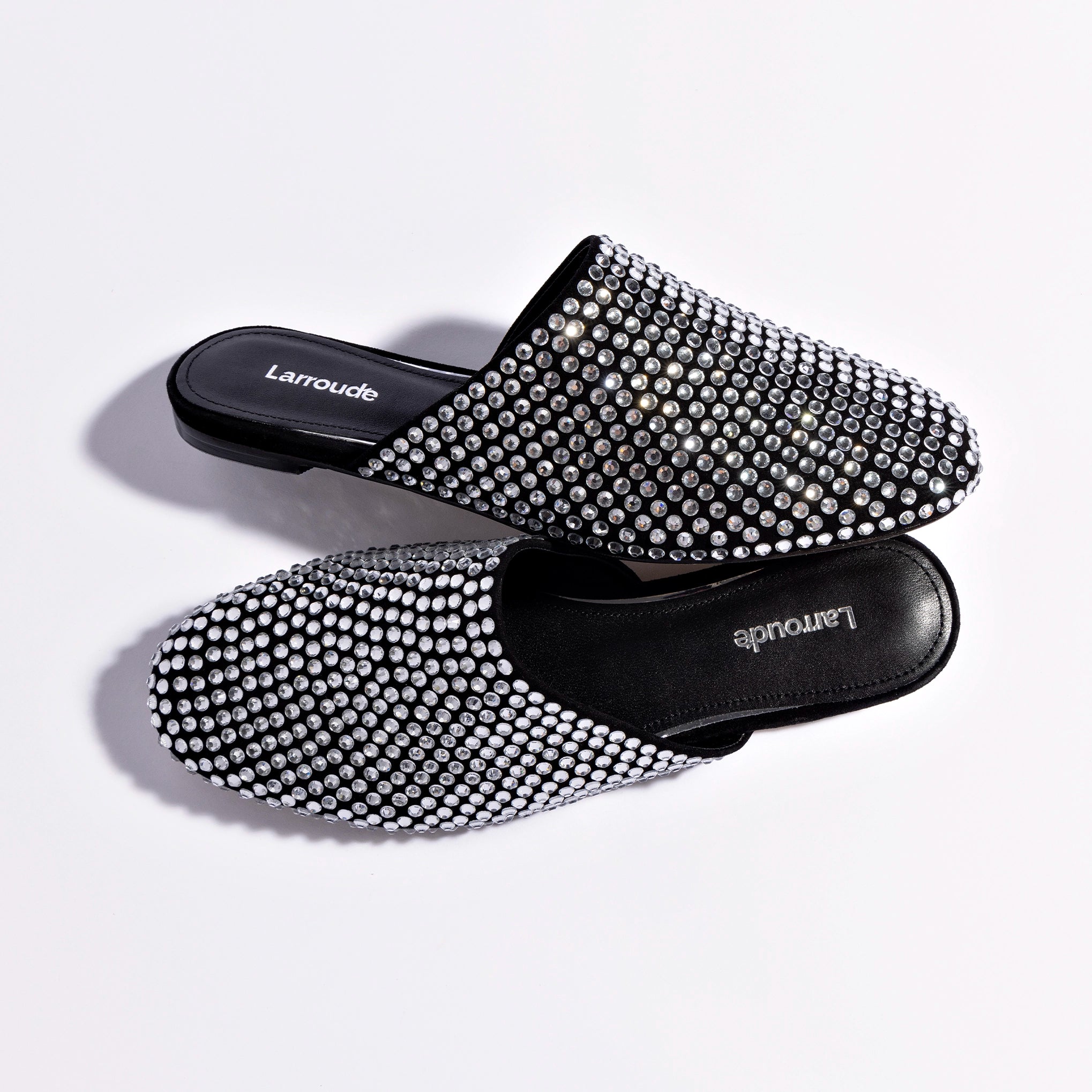 Venice Flat Mule Crystal In Black Suede