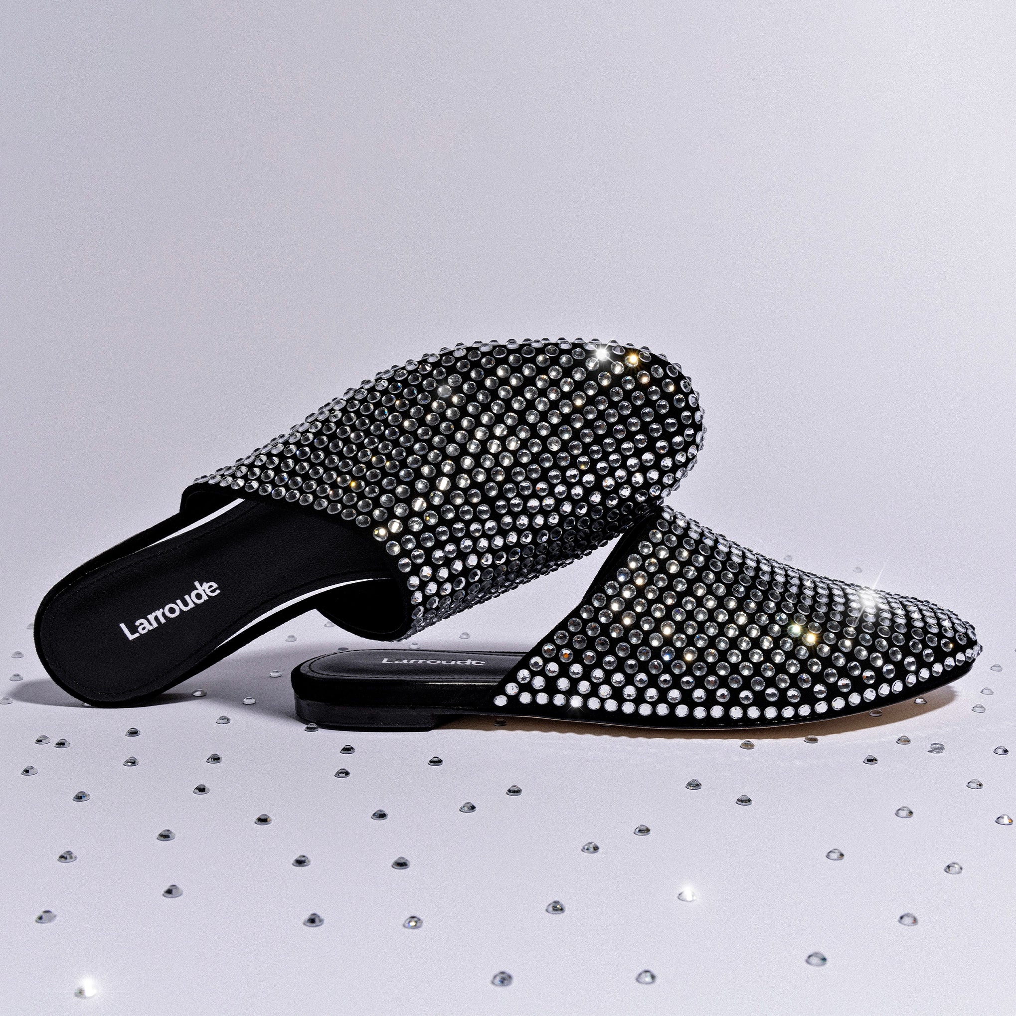 Venice Flat Mule Crystal In Black Suede