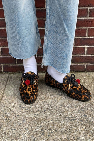 Cyprus Boat Shoe In Leopard Print Calf Hair Leather