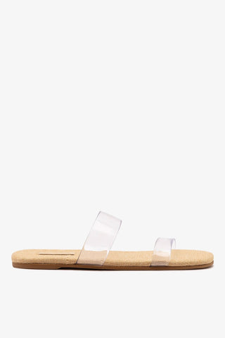 Gabe Clear Flat Beige Raffia Flat Larroudé