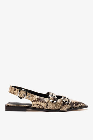 Patti Flat Beige Snake Leather Flat Larroudé