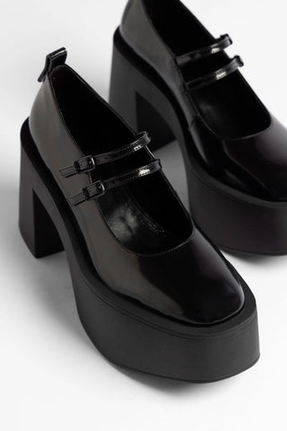 Olivia Platform Pump Black Leather Pump Larroudé