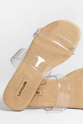 Gabe Clear Flat Beige Raffia Flat Larroudé