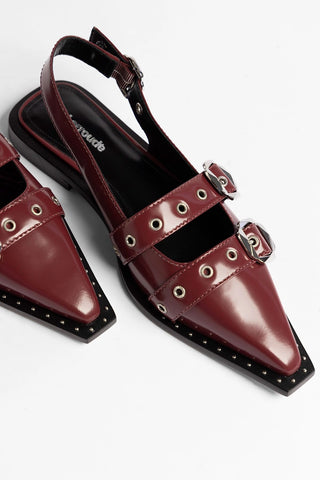 Patti Flat Burgundy Leather Flat Larroudé