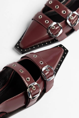 Patti Flat Burgundy Leather Flat Larroudé