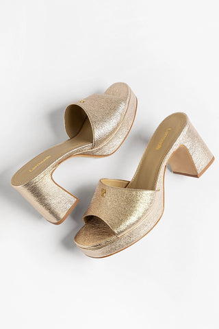 Dolly Low Platform Mule Platina Leather Mule Larroudé