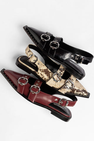 Patti Flat Beige Snake Leather Flat Larroudé