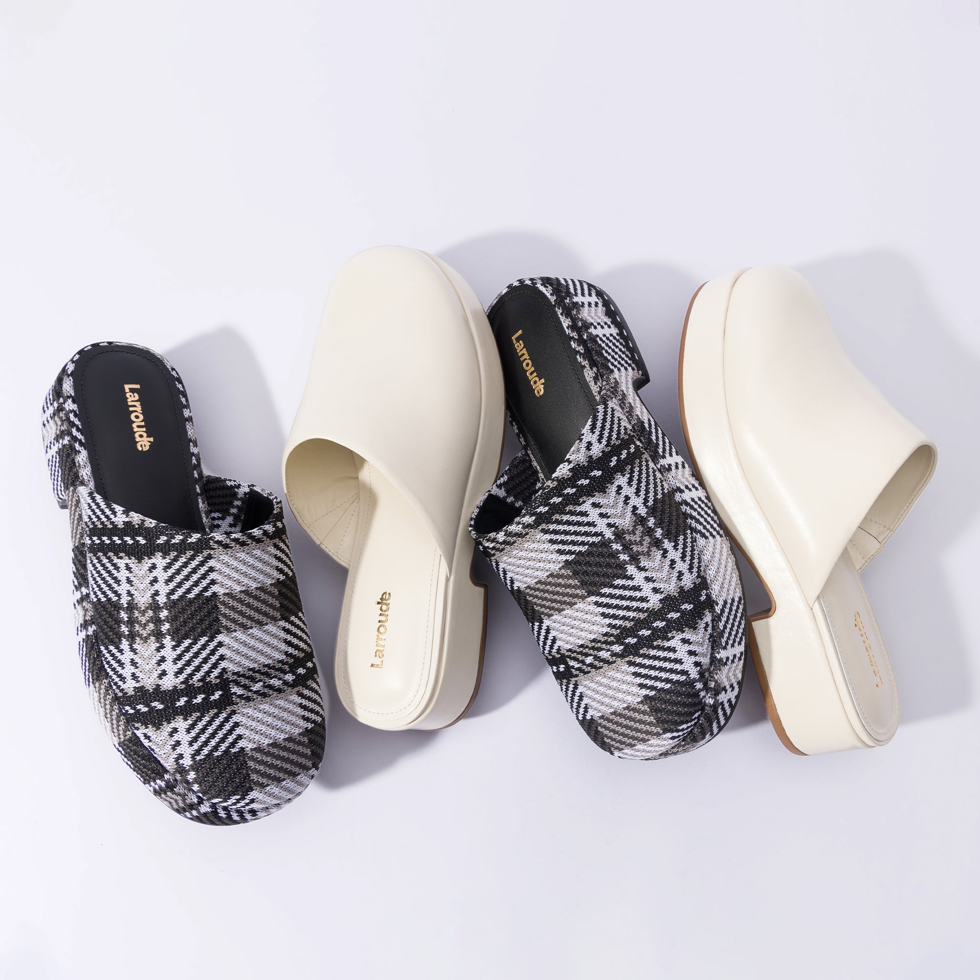Miso Flatform Clog In Black and White Plaid Knit