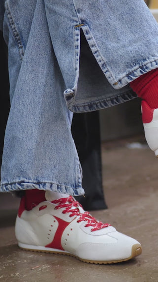 Stella Amore Sneaker In Ivory Leather and Scarlet Suede Sneaker Larroudé
