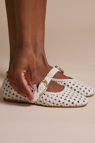 Verona New Macrame In Ivory Leather Ballet Larroudé