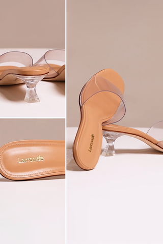 Vivi Lucite Mule In Tan Leather and Vinyl