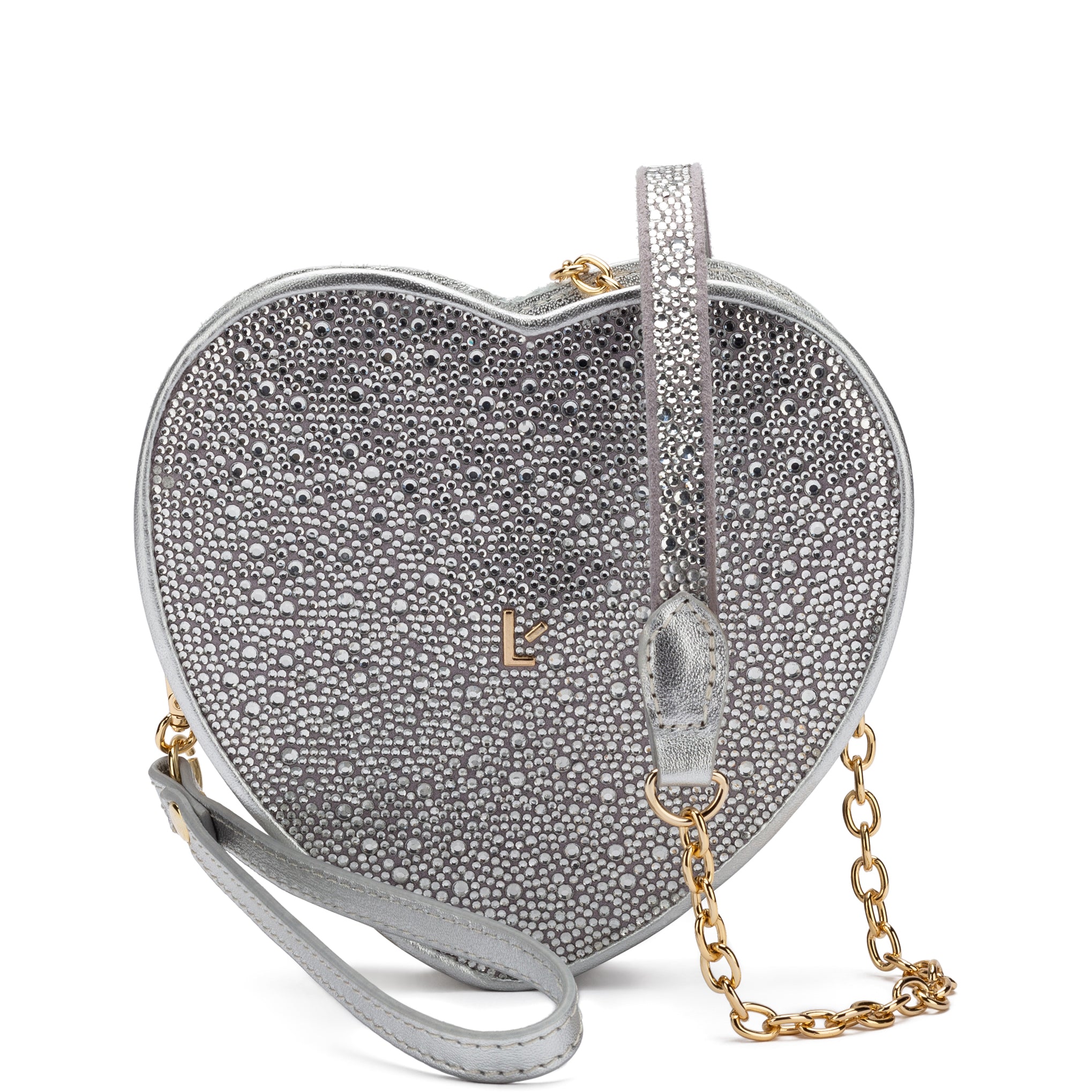 Heartbreaker Crossbody Bag In Crystal and Light Gray Vegan Suede