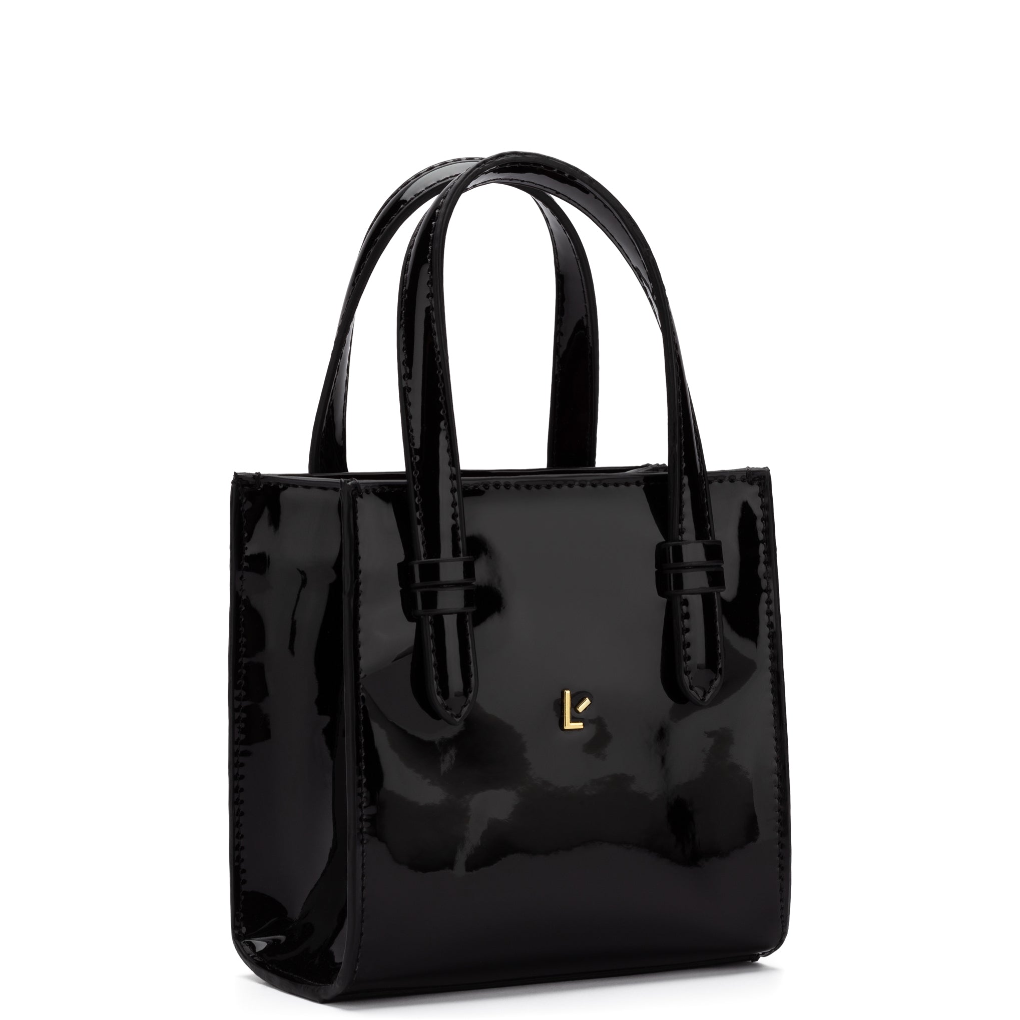 Mini Phoebe Tote Bag In Black Vegan Patent Leather